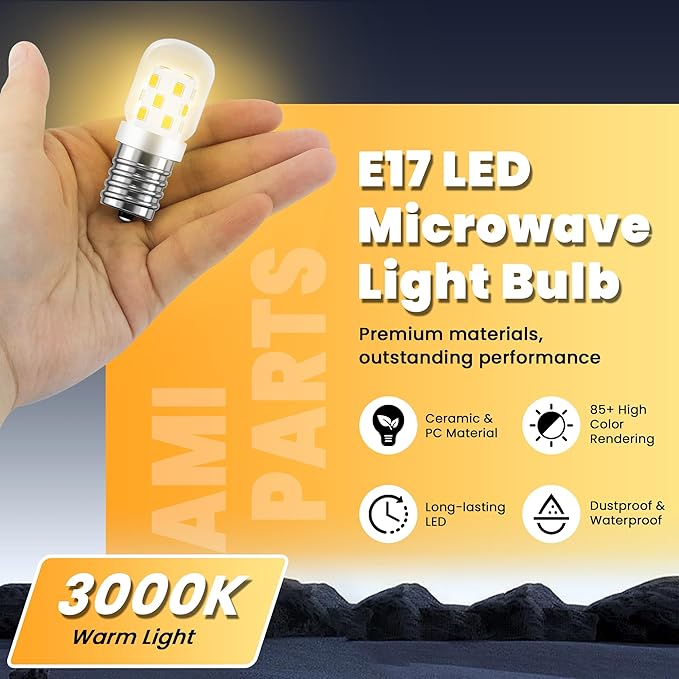 AMI PARTS LED Microwave Light Bulbs Under Hood, Warm 3000K,E17 LED Bulb for Range Hood, 8206232A Over Stove Appliance 2 Packs