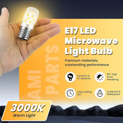 AMI PARTS LED Microwave Light Bulbs Under Hood, Warm 3000K,E17 LED Bulb for Range Hood, 8206232A Over Stove Appliance 2 Packs