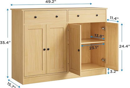 holzart 49" Oak Buffet Cabinet with Doors & Drawers, Modern Kitchen Storage Sideboard, Coffee Bar Console Table for Dining Room, Living Room, Entryway