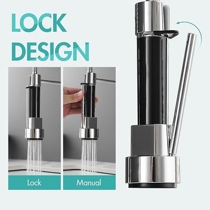 AIMADI Chrome Kitchen Faucet with Pull Down Sprayer,Dual Spout Design Modern Stainless Steel High Arc Kitchen Sink Faucet for Farmhouse Camper Laundry Rv Bar