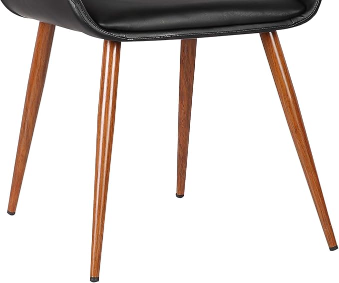 Armen Living Panda Mid-Century Dining Chair in Walnut Finish and Black Faux Leather - Set of 4