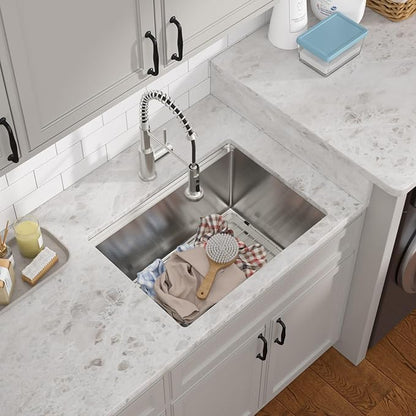 24 Inch Undermount Laundry Sink, 12" Deep 16 Gauge 304 Stainless Steel Utility Single Bowl Kitchen Sink with Workstation Design for Laundry, Kitchen, Garage, and Outdoor #TLU-0023