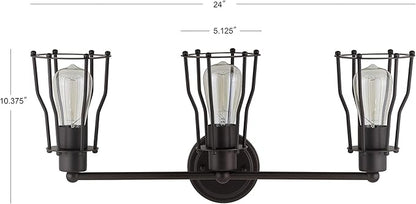 JONATHAN Y 24" Oil Rubbed Bronze Modern Industrial Metal Vanity Light, Bathroom Sconce for Mirror, Reversible 3-Light Wall Lamp with Metal Cage Shade for Hallway, LED Bulb Included (JYL7421A)