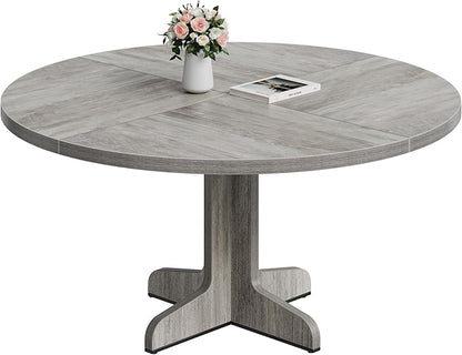 IDEALHOUSE Round Dining Table for 4, 47 Inches Dining Room Table with Wooden Base, Circle Kitchen Dinner Table for Dining Room, Kitchen, Living Room (Table Only), Grey