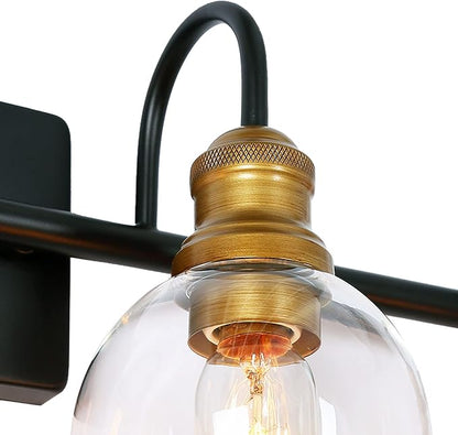 LALUZ Bathroom Vanity Light, 4-Light Black Bathroom Light Fixtures with Oil Rubbed Bronze Finish, Modern Farmhouse Vanity Lights with Clear Globe Glass Shade (L 29.5" x W 7" x H 9")