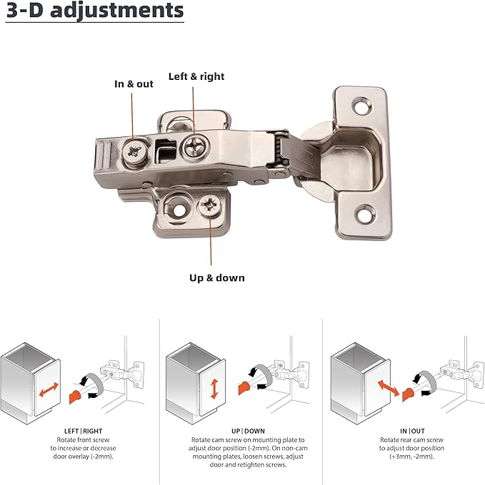 DecoBasics Full Overlay European Soft Close Cabinet Hinges for Kitchen Cabinets (30 Pcs) -105° Frameless Concealed Cabinet Door Hinge -7 Way Adjustability & Clip on Plate for Easy Installation