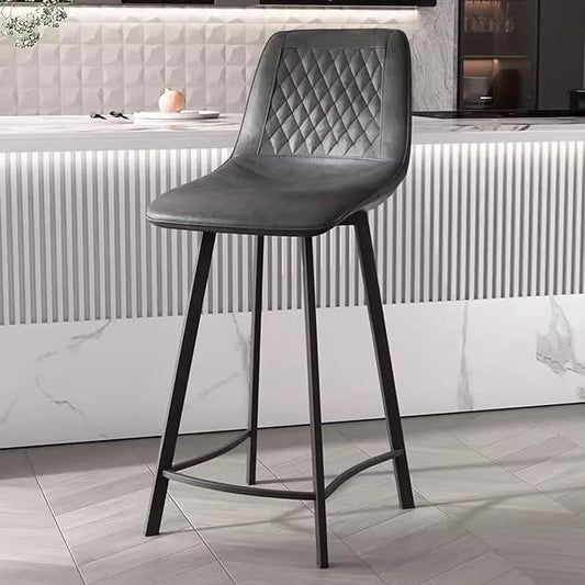Faux Leather Counter Height Stools with Back, Upholstered Chairs for Kitchen Island Dining,Grey-Sitting Height 60cm