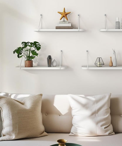 Afuly White Shelves for Wall, Floating Shelf Bathroom, Wall Mounted Shelves for Bedroom Living Room, Over Toilet Storage Display Organizer Modern Home Decor, 16inch Set of 2