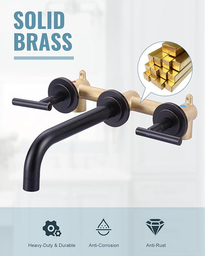 Oil Rubbed Bronze Bathroom Faucet - WOWOW Wall Mount Bathroom Faucet, 2 Handle Vanity Faucet 3 Holes Rough in Brass Valve Included Elegant Spout