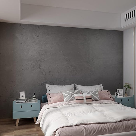 16"×354" Dark Grey Black Concrete Wallpaper Peel and Stick 3D Thick Faux Concrete Cement Contact Paper Vinyl Wrap Stained Matte Textured Waterproof Wall Sticker for Walls Bathroom Garage Living Room