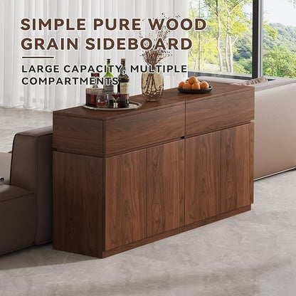 63"Buffet Cabinet with Drawers & Door, Set of 2 Modular Stackable Sideboard Coffee Bar Cabinet with Adjustable Shelves, Matte Walnut Storage Accent Credenza for Living Room Dining Room Hallway
