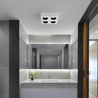 JAYMP Square Modern LED Ceiling Spotlight 3000K Dimmable White Surface Mount Focus Down Light for Living Room Hallway Laundry Room (White, Quadruple Lamp)
