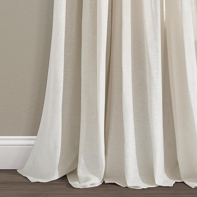 Lush Decor Linen Button Window Curtain Panel, Single, 40" W x 108" L, Off White- Country Curtains - Color Block Modern Farmhouse Curtains For Living Room, Bedroom & Dining Room