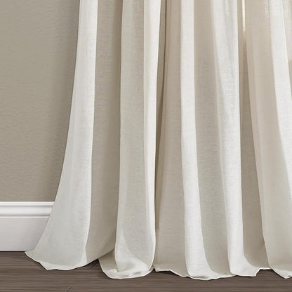 Lush Decor Linen Button Window Curtain Panel, Single, 40" W x 108" L, Off White- Country Curtains - Color Block Modern Farmhouse Curtains For Living Room, Bedroom & Dining Room