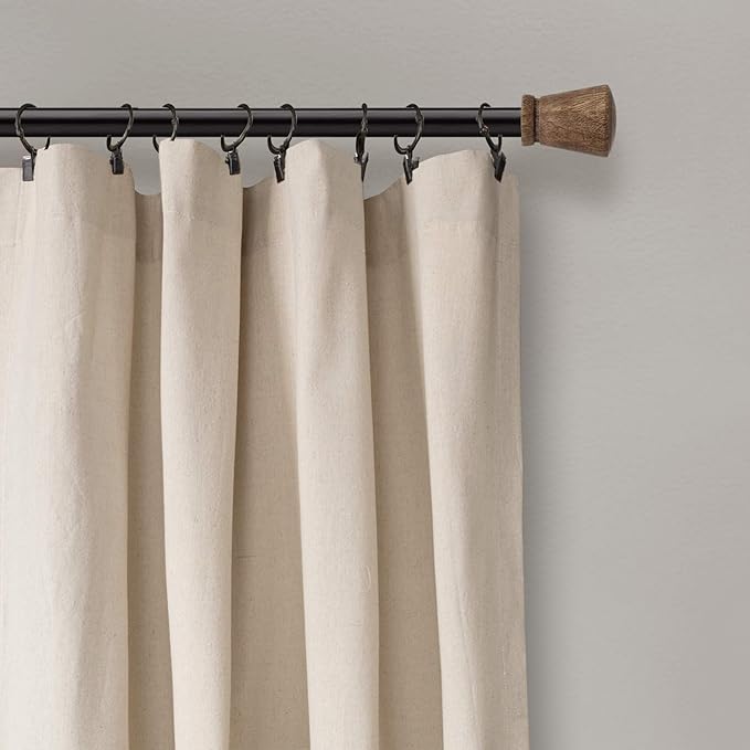 Lush Decor Linen Button Window Curtain Panel, Single, 40" W x 120" L, Linen - Country Curtains - Rustic Decor - Color Block Modern Farmhouse Curtains For Living Room, Bedroom & Dining Room