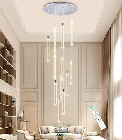 Modern 10-Light LED Dimmable Pendant Crystal Chandelier for High Ceiling