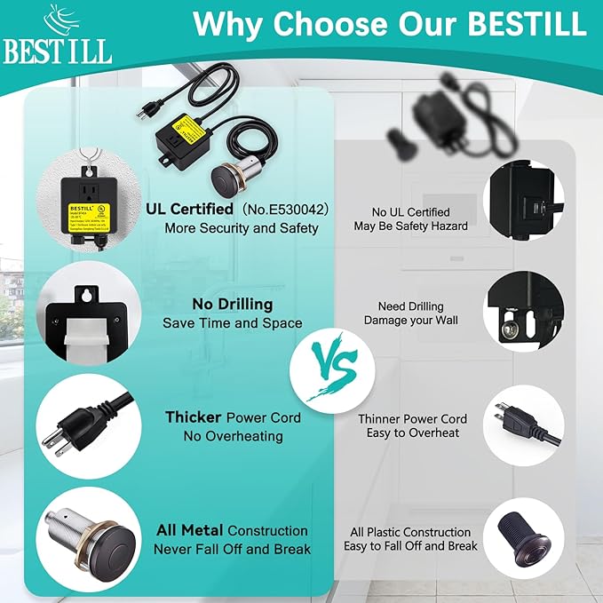BESTILL Garbage Disposal Air Switch Kit - All Metal, UL Listed Long Push Button for Waste Disposer, Single Outlet Sink Top Solid Brass Air On/Off Button, Oil Rubbed Bronze