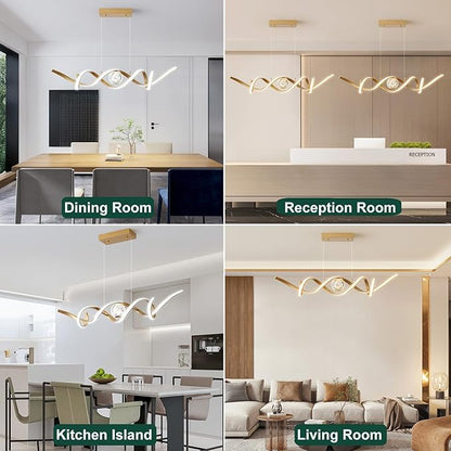 ORANOOR LED Modern Chandeliers for Dining Room, 39in Dimmable Gold Chandelier Kitchen Pendant Lighting Over Island, Linear Wave Spiral Pendant Light Fixtures Dining Room Lights Ceiling Hanging, 36W