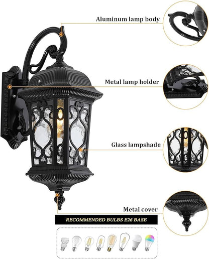 Outdoor Wall Light Fixtures, IP55 Waterproof Outside Wall Lantern Retro Exterior Wall Sconces Vintage Wall-Mounted Lights for Garage House Porch Doorway, E26 w/o Bulb