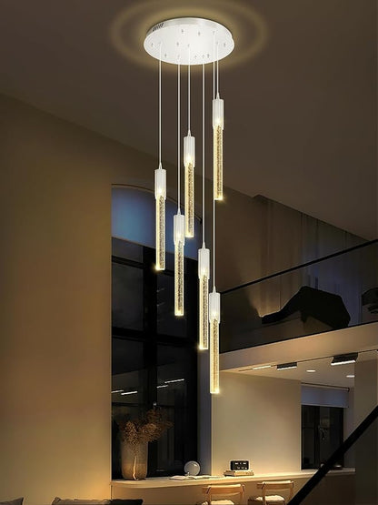 Flashing God 6-Lights Modern Crystal Chandelier for Foyer Silver Stairway Chandeliers Bubble Pendant Light Kitchen Island Flush Mount Chandelier for Living Room Dining Room