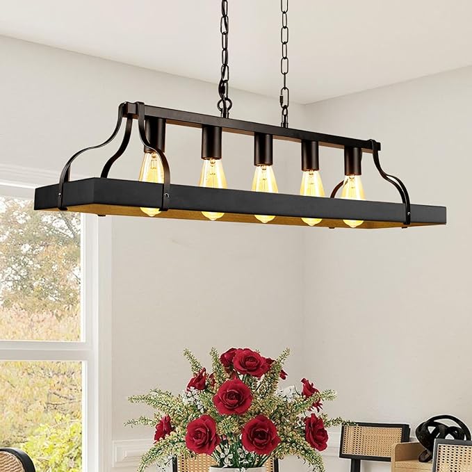 Rustic Farmhouse Chandelier for Dining Room 5-Lights-A Black