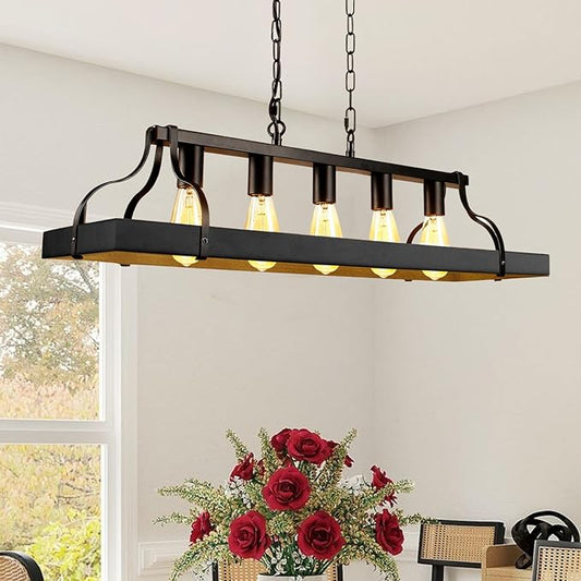 Rustic Farmhouse Chandelier for Dining Room 5-Lights-A Black