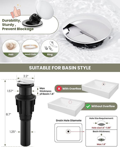 gotonovo Vessel Sink Faucet Single Handle Tall Bathroom Faucet One Hole Modern Lavatory Vanity Basin Mixer Tap Matching Supply Hoses and Pop up Drain Without Overflow, Polish Chrome
