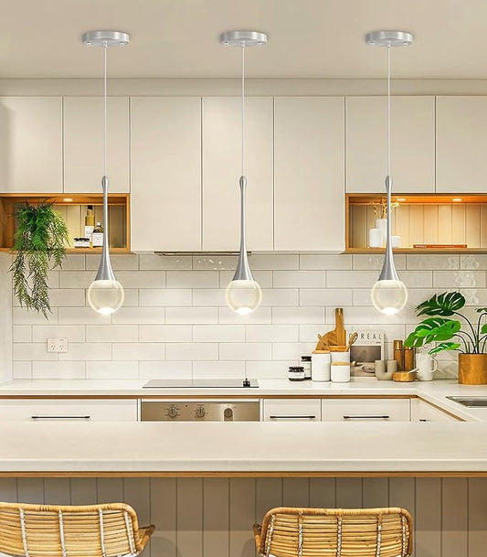 Modern Pendant Light LED Crystal Chandelier for Kitchen Island Dimmable Crystal Pendant Lighting for Dining Room Bedroom Silver