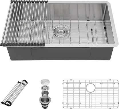 Sarlai 36 Inch Undermount Kitchen Sink - 36 x19 Kitchen Sink Extra-Large Undermount Single Bowl Stainless Steel 16 Gauge Under Counter Sink With Accessories Round Corners