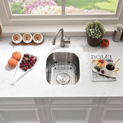 Stainless Steel Undermount Bar Sink-Bokaiya 15x12 Inch Small Undermount Sink Wet Bar Prep Sink 16 Gauge Outdoor Rv Single Bowl Kitchen Sink with Dish Grid
