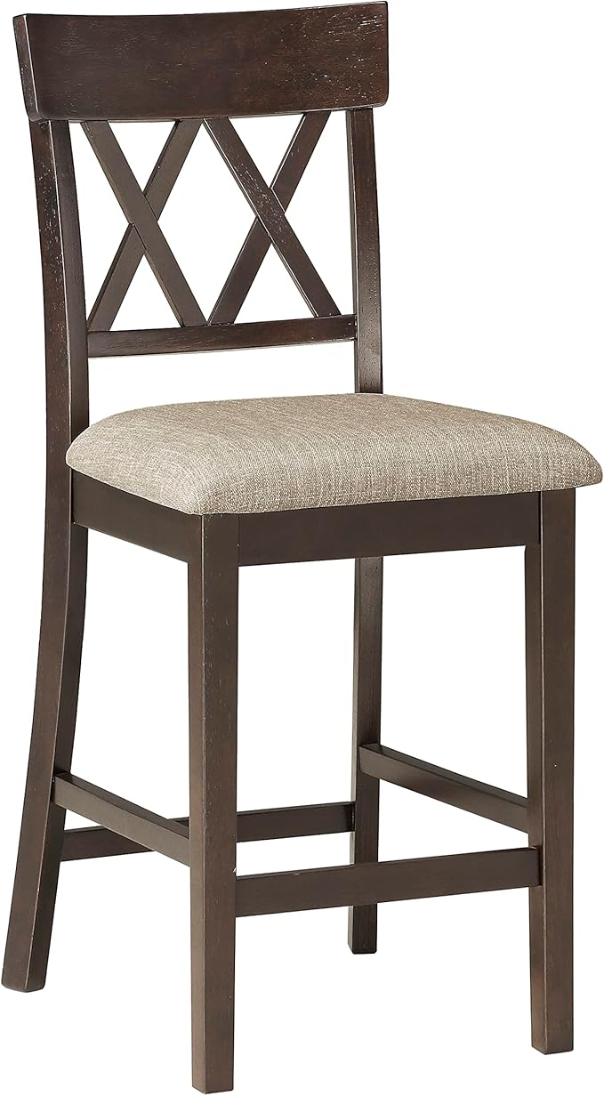 Lexicon Baronscourt Counter Stools Set of 2 - Upholstered Stool Padded Seat Height 25.5", Cross Back Counter Height Kitchen Chairs, Sturdy Solid Wood Frame, Footrest, Easy Assembly, Dark Brown