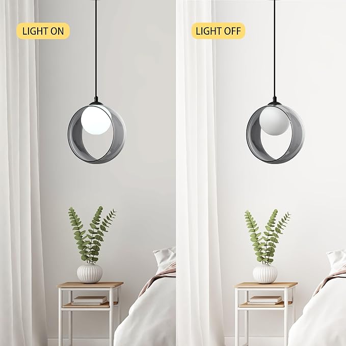 Modern Round Pendant Light, 7.87“ Adjustable Hanging Lamp with Lampshade, White LED Chandelier Ceiling Lighting Fixture for Kitchen Island Bedroom Hallway Foyer Hall