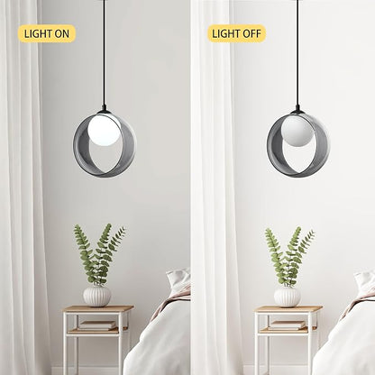 Modern Round Pendant Light, 7.87“ Adjustable Hanging Lamp with Lampshade, White LED Chandelier Ceiling Lighting Fixture for Kitchen Island Bedroom Hallway Foyer Hall