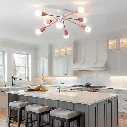 Pink Sputnik Chandelier Ceiling Light Fixture, 8-Lights Modern Sputnik Lights Fixture with E26 Base, Semi Flush Mount Ceiling Light for Bedroom Kitchen Dining Room Entryway