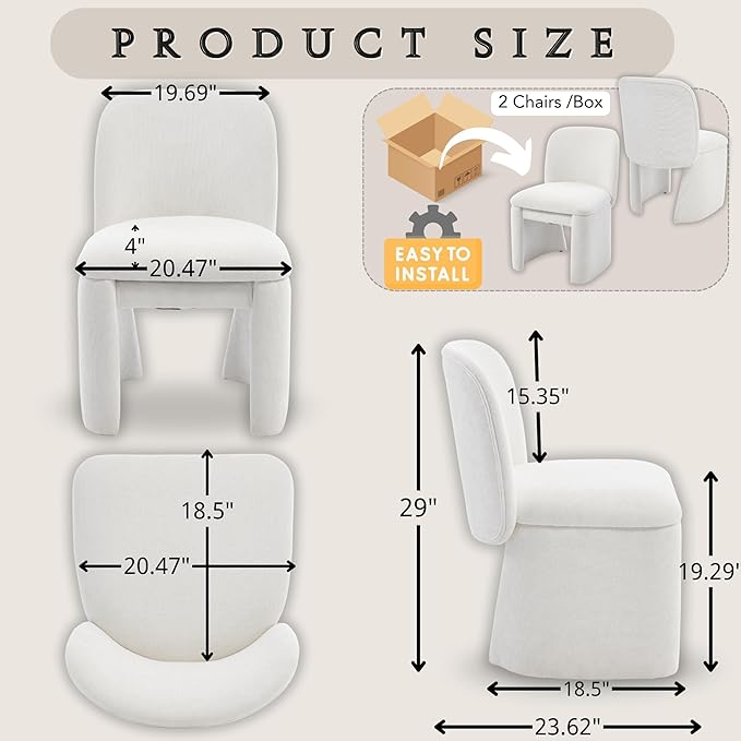 Hyfirm Modern Upholstered Dining Chairs Set of 8, Chenille Accent Side Dining Chairs for Kitchen Dining Room Living Room, White