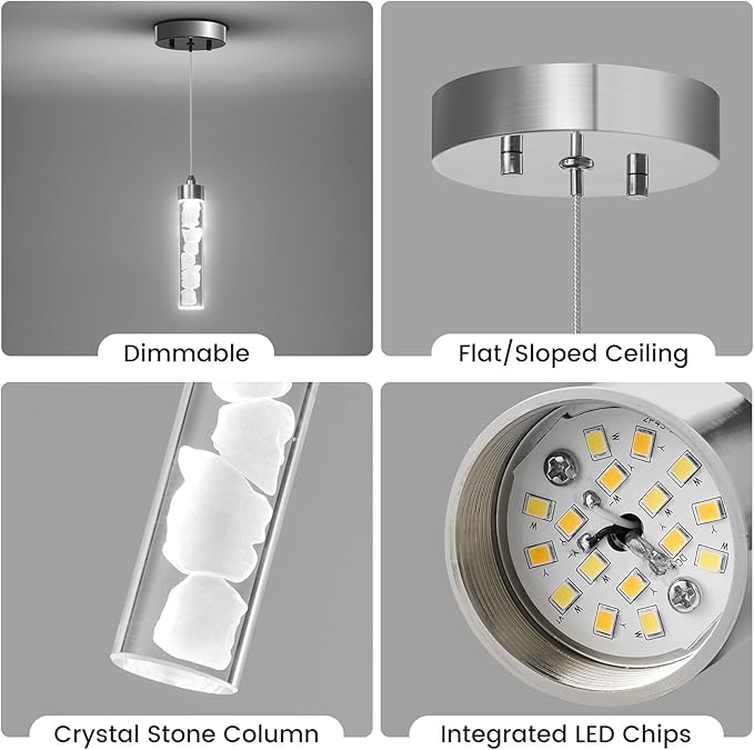 Pendant Lights Kitchen Island 3 Pack,3CCT Modern Crystal Stone Pendant Light Fixtures,Dimmable LED Kitchen Island Lighting,Adjustable Chrome Hanging Light Fixture for Dining Room Hallway, ETL Listed
