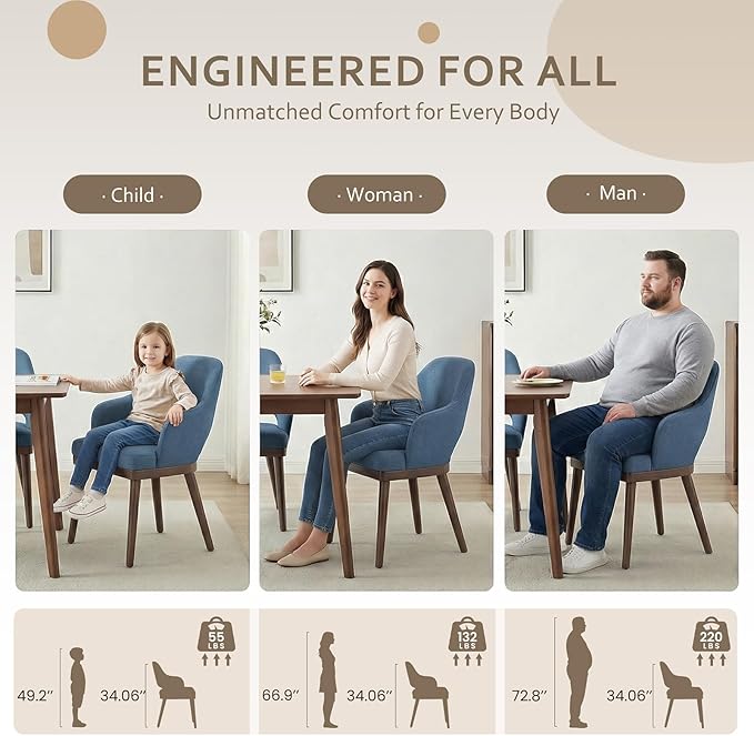 MALOL Wooden Dining Chairs Set of 4, Modern Fabric Upholstered Dining Room Chair, Kitchen Side Chairs, Farmhouse Dinner Chair with Open Back for Kitchen, Blue