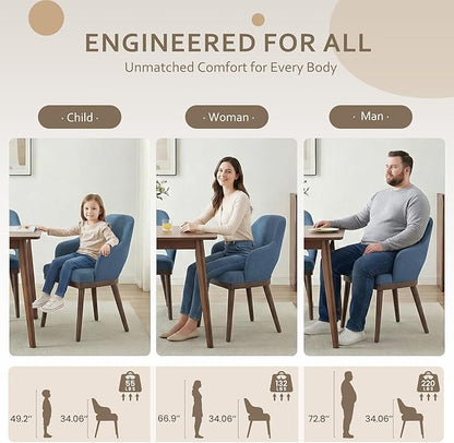 MALOL Wooden Dining Chairs Set of 4, Modern Fabric Upholstered Dining Room Chair, Kitchen Side Chairs, Farmhouse Dinner Chair with Open Back for Kitchen, Blue