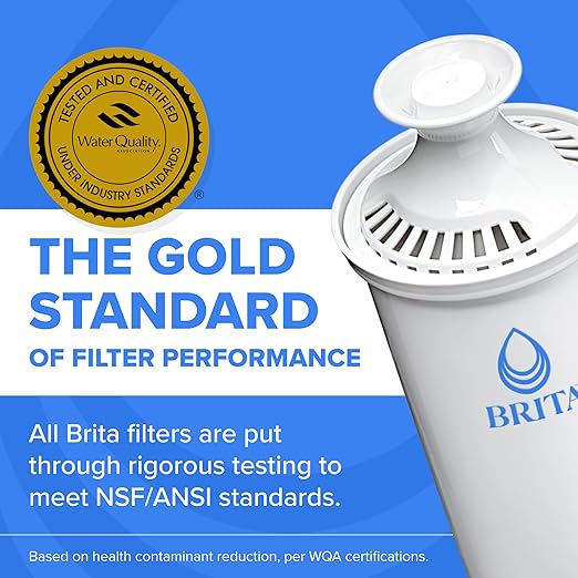 Brita Large 10-Cup Water Filter Pitcher, WQA NSF/ANSI Certified, Removes Chlorine Taste & Odor, Reduces Zinc, Copper & Mercury, 1 Standard Filter, Lasts 2 Months, Black