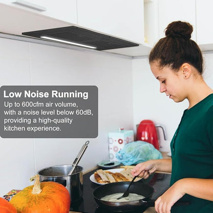 JOEAONZ Range Hood Insert 30 inch, 600 CFM Built-in Kitchen Exhaust Fan Matte Black Stainless Steel, Long Led Light Push Button Vent Hood with Baffle Filter, Kitchen Hood Ducted/Ductless Convertible