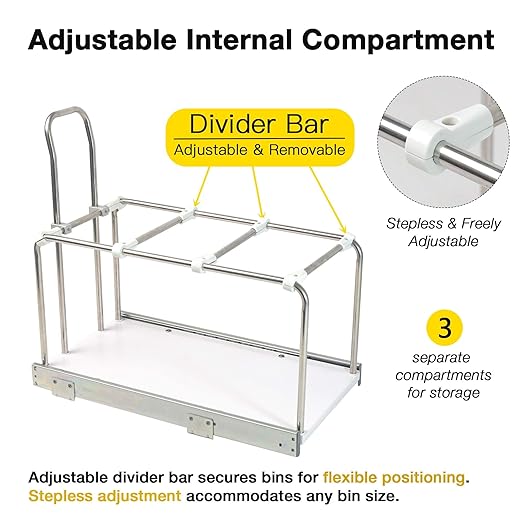 Pull Out Trash Can Rack for Cabinet Kitchen, Adjustable Soft-Close Heavy Duty Steel Frame, Narrow Garbage Bin Holder with Solid Bottom Base Under Counter, 11" W, No Bin