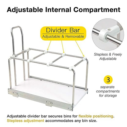 Pull Out Trash Can Rack for Cabinet Kitchen, Adjustable Soft-Close Heavy Duty Steel Frame, Narrow Garbage Bin Holder with Solid Bottom Base Under Counter, 11" W, No Bin