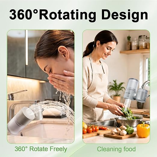 Vortopt Faucet Water Filter,360° Rotary Kitchen Faucet Filter with Carbon Block Filter,350 Gallon NSF Certified Agua Purifier,Can Reduce 99% Chlorine,Improve Taste,Drinking Water Filter,T10-Silvery.