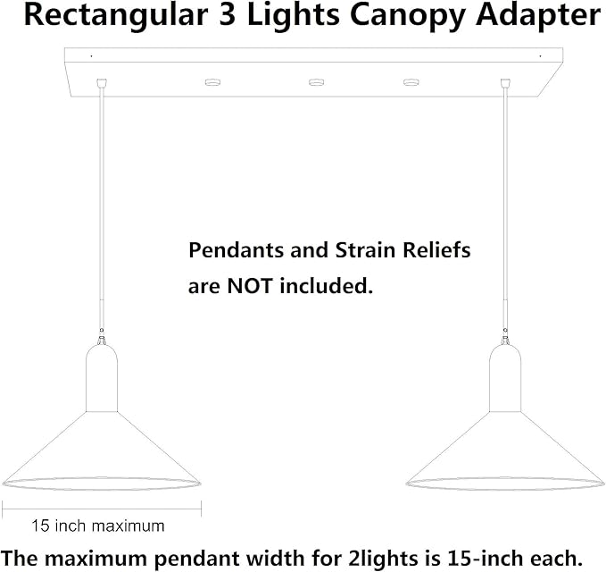 Three Pendant Light Linear Canopy Accessory Light Kit, 26 inch Flush Mount Cluster Canopy, Hanging 3 Lights with One Outlet Box for Kitchen Island, Mounting Hardware Included, Matte Black