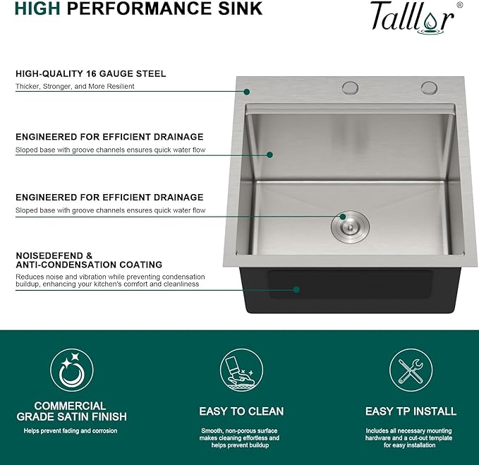 21 x 20 Inch Drop In Laundry Sink with Faucet, 12 Inch Deep 16 Gauge 304 Stainless Steel Utility Sink for Laundry Room, Garage, and Outdoor #TL-FDOE00085