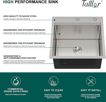 21 x 20 Inch Drop In Laundry Sink with Faucet, 12 Inch Deep 16 Gauge 304 Stainless Steel Utility Sink for Laundry Room, Garage, and Outdoor #TL-FDOE00085