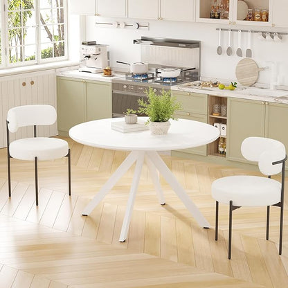 47" Solid Wood Island Table, Rustic Dining Table with Sturdy X-Base, Farmhouse Dining Table with Scratch-Resistant Pads for Dining Room & Kitchen, White