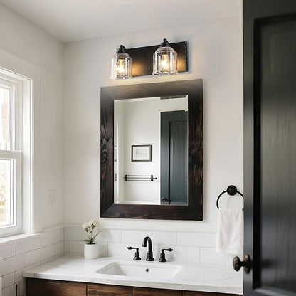 Vanity Lights for Bathroom Large 15.8", Farmhouse Rustic Vanity Light with Bubble Glass Shades, Black 2 Light Bathroom Lighting Fixtures Over Mirror, Bath Wall Sconce Home Decor