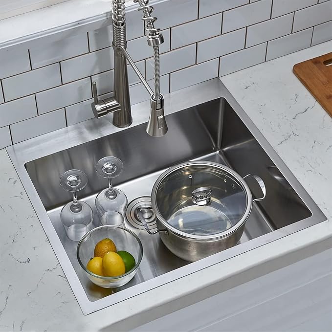 VAPSINT 25x22 Inch Drop In Kitchen Sink, 25 Inch Top Mount 16 Gauge Stainless Steel Single Bowl Deep Small Kitchen Sink, RV Laundry Utility Sinks with Basket Strainer