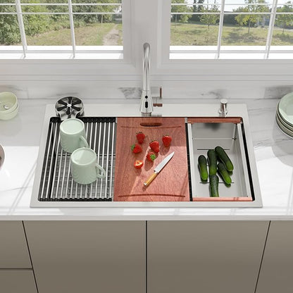 33 Drop In Kitchen Sink - Beslend 33x22 Kitchen Sink Drop In Workstation with Faucet, Stainless Steel Sinks and Soap Dispenser Topmount 16 Gauge Single Bowl Above Counter Dish Basin 9" Deep